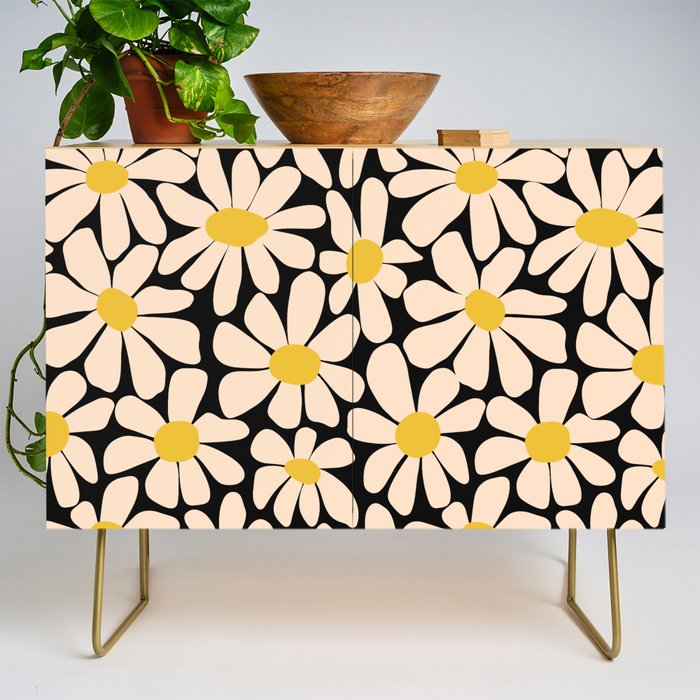 Retro Fun Floral - Off-white, Yellow and Black Credenza Gallery Image 1