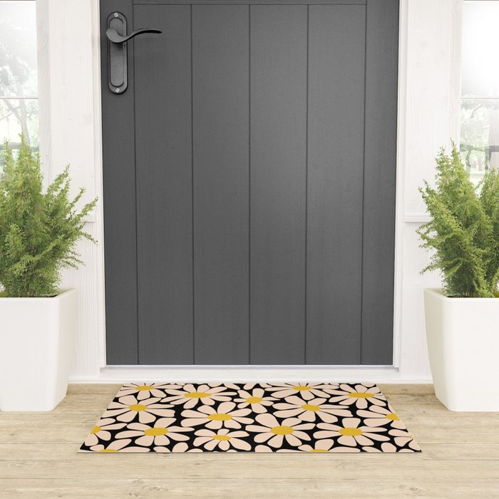 Retro Fun Floral - Off-white, Yellow and Black Welcome Mat Gallery Image 3