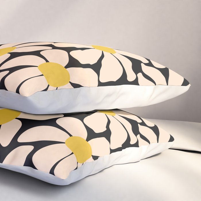 Retro Fun Floral - Off-white, Yellow and Black Pillow Sham Gallery Image 3