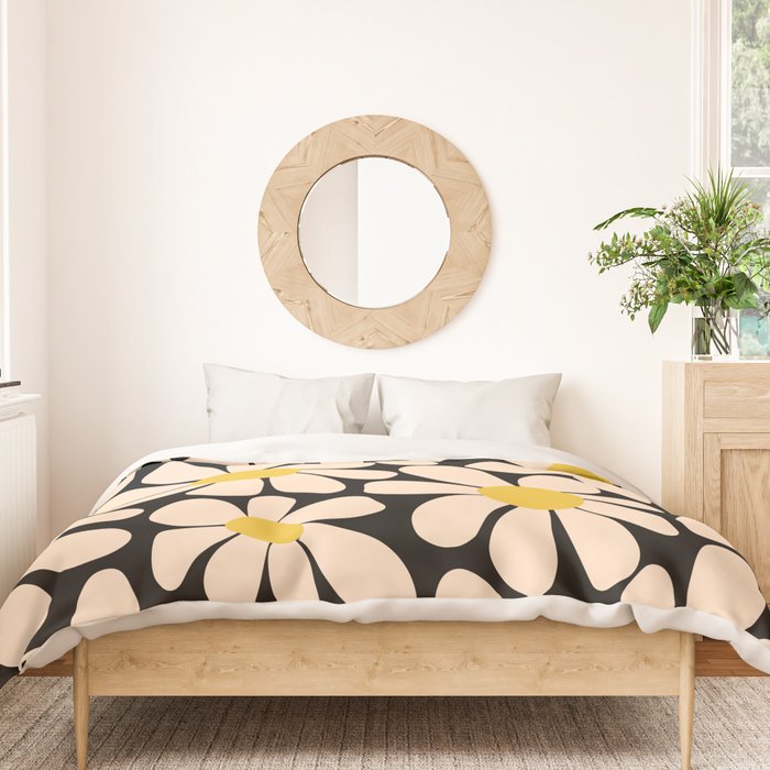 Retro Fun Floral - Off-white, Yellow and Black Duvet Cover Gallery Image 3