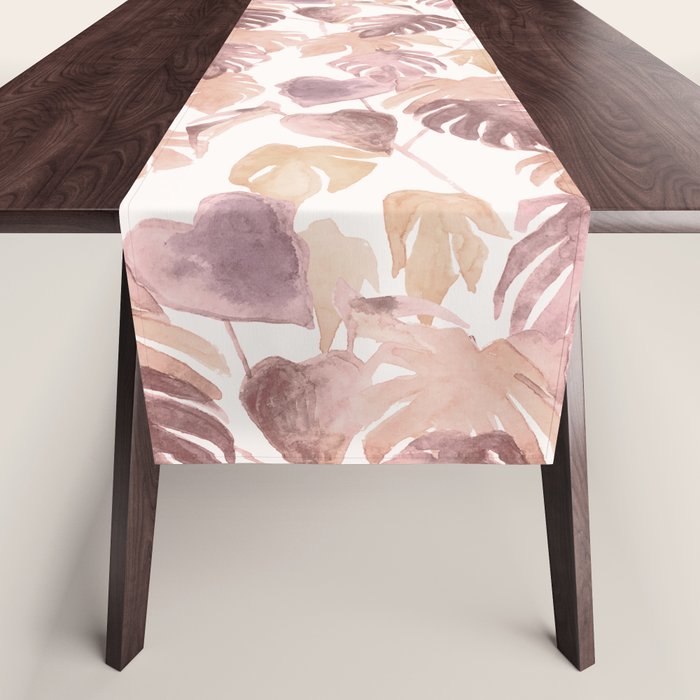 Modern boho pink tropical watercolour palms Table Runner Gallery Image 1