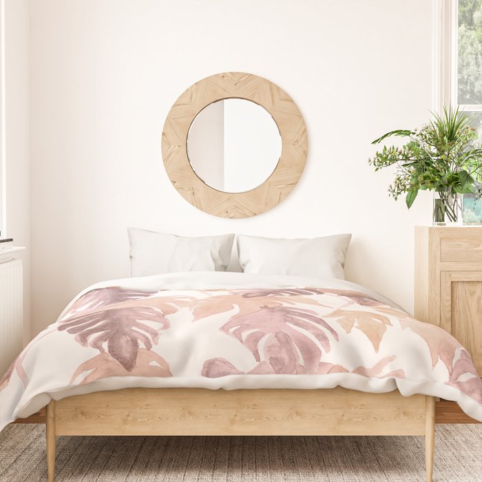 Modern boho pink tropical watercolour palms Duvet Cover Gallery Image 3