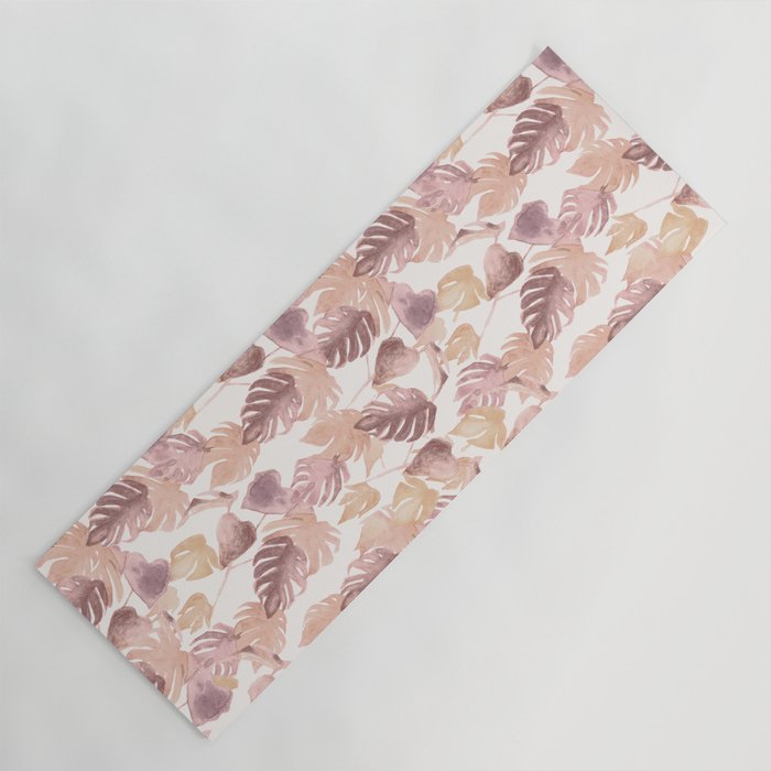 Modern boho pink tropical watercolour palms Yoga Mat Gallery Image 1