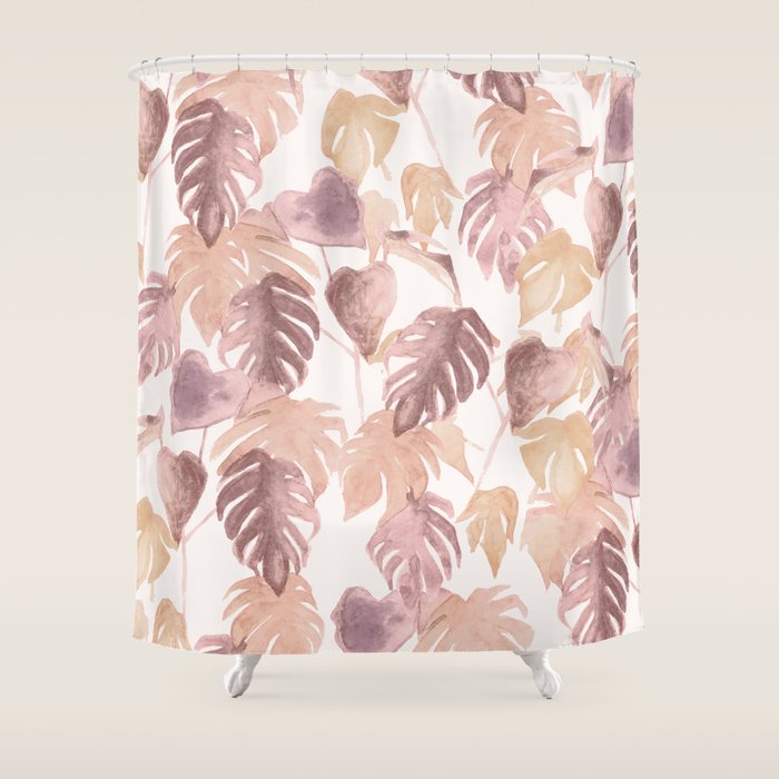 Modern boho pink tropical watercolour palms Shower Curtain Gallery Image 1