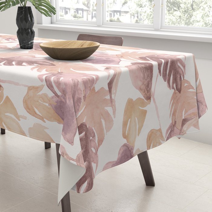 Modern boho pink tropical watercolour palms Tablecloth Gallery Image 3