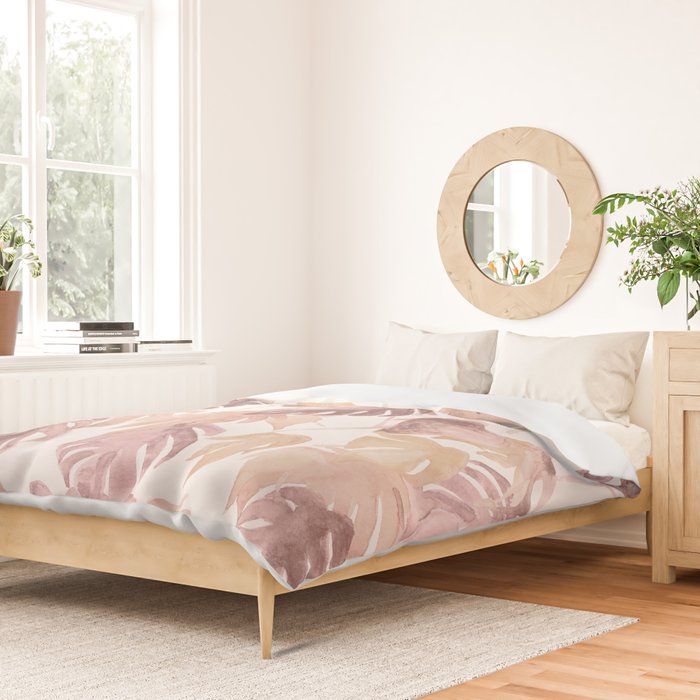 Modern boho pink tropical watercolour palms Duvet Cover Gallery Image 2