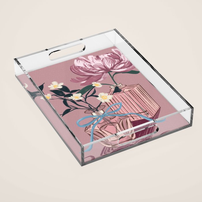 Vintage Perfume Bottles with Flowers Acrylic Tray Gallery Image 1
