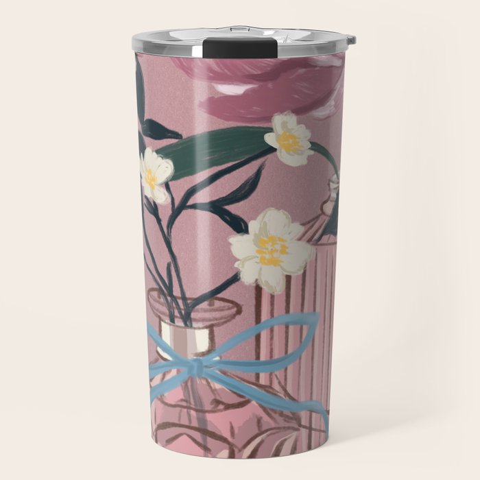 Vintage Perfume Bottles with Flowers Travel Mug Gallery Image 1