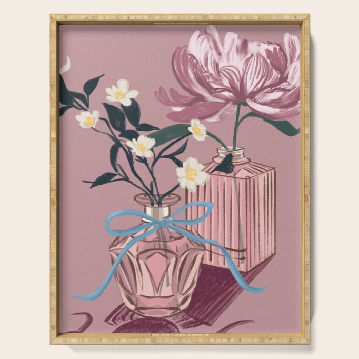 Vintage Perfume Bottles with Flowers Serving Tray Gallery Image 1
