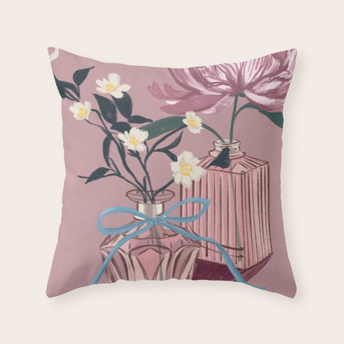 Vintage Perfume Bottles with Flowers Throw Pillow Gallery Image 6