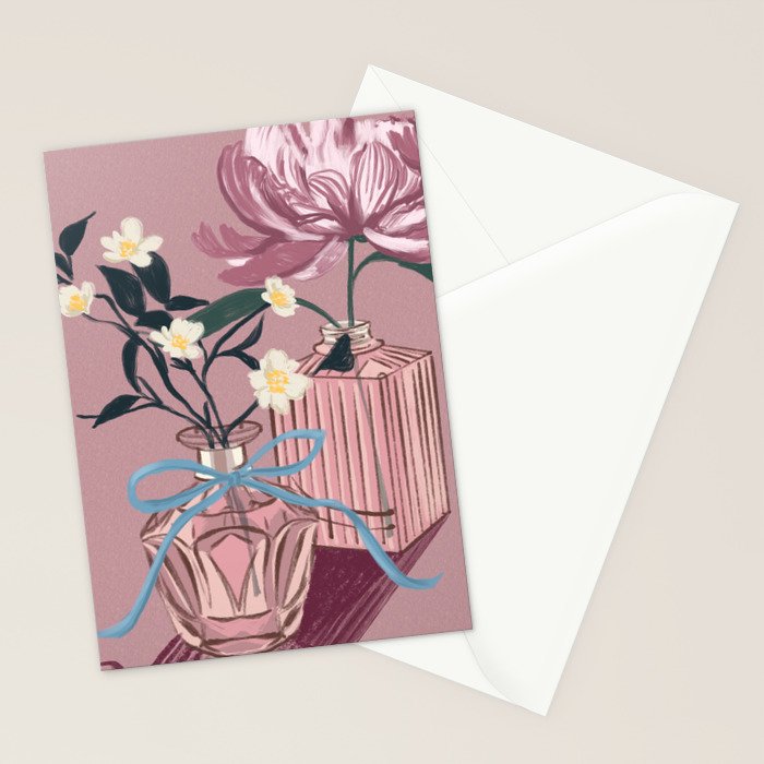 Vintage Perfume Bottles with Flowers Stationery Card Gallery Image 2