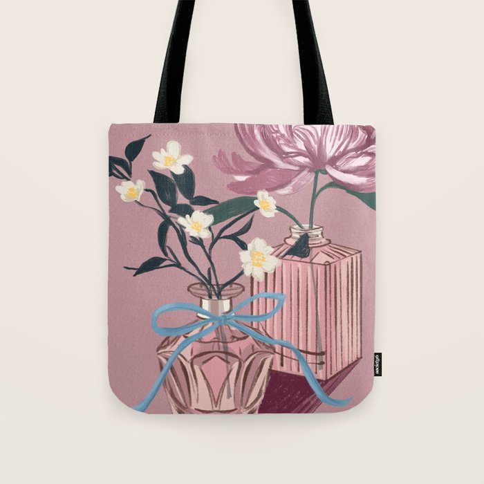 Vintage Perfume Bottles with Flowers Tote Bag Gallery Image 1