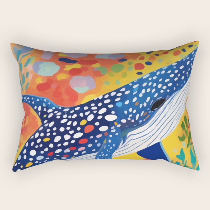 Spotted Whale, Wildlife Ocean Life Fish Illustration, Eclectic Bohemian Painting Free Swim Sea Underwater Rectangular Pillow Gallery Image 1
