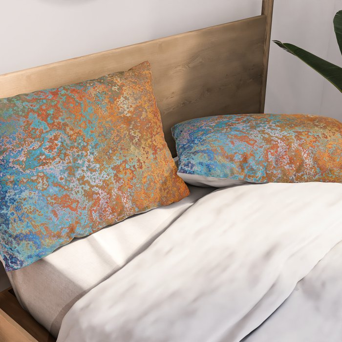 Vintage Rust, Copper and Blue Pillow Sham Gallery Image 2