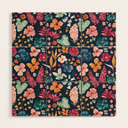 Colorful Tropical Jungle Watercolor Botanical Floral on Navy Blue Wood Wall Art Gallery Image 1