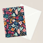 Colorful Tropical Jungle Watercolor Botanical Floral on Navy Blue Stationery Card Gallery Image 2