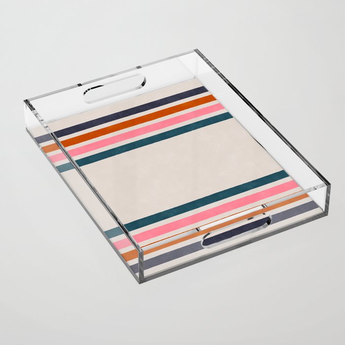 Blanket Stripe - silver grey with pink Acrylic Tray Gallery Image 1