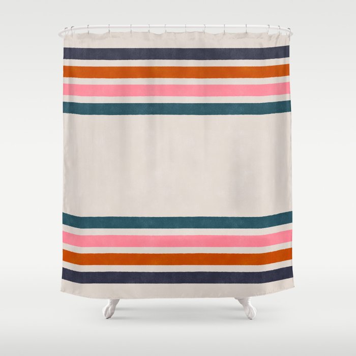 Blanket Stripe - silver grey with pink Shower Curtain Gallery Image 1