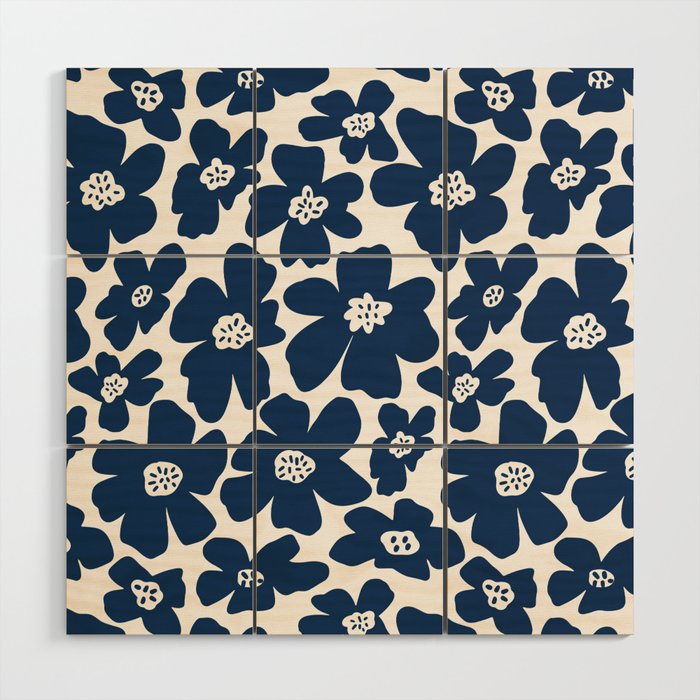 Retro Daisy - Blue Navy and white Wood Wall Art Gallery Image 1