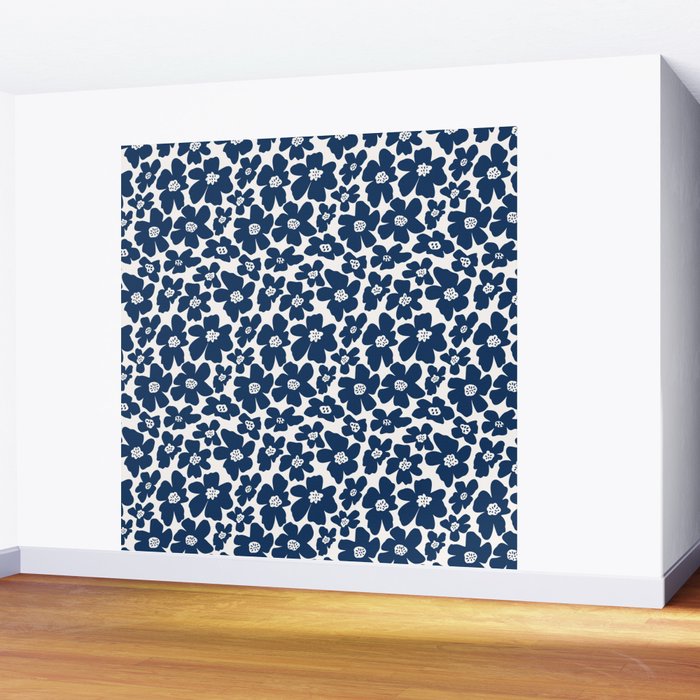 Retro Daisy - Blue Navy and white Wall Mural Gallery Image 2