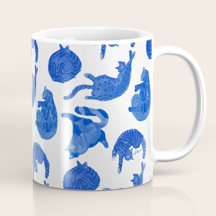 Sleepy Cozy Kitty Cats in Royal Blue & White Coffee Mug Gallery Image 1