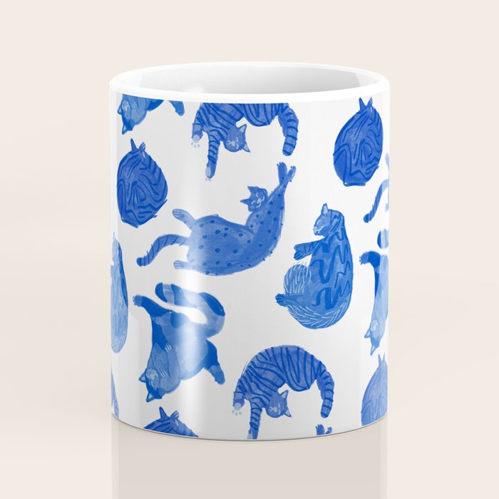 Sleepy Cozy Kitty Cats in Royal Blue & White Coffee Mug Gallery Image 4