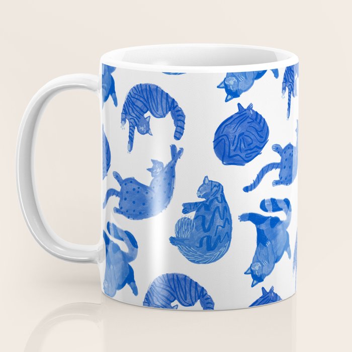 Sleepy Cozy Kitty Cats in Royal Blue & White Coffee Mug Gallery Image 3