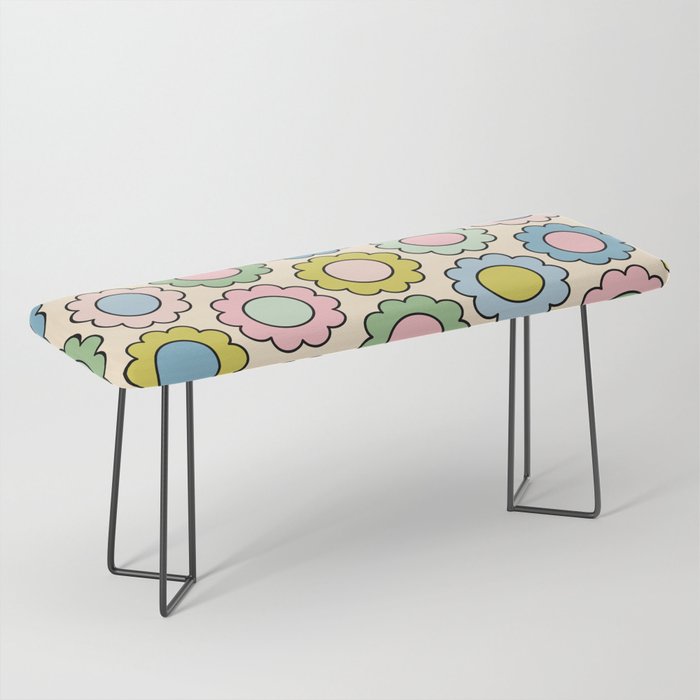 Retro Pastel Flowers Happy Spring Pattern Bench Gallery Image 1