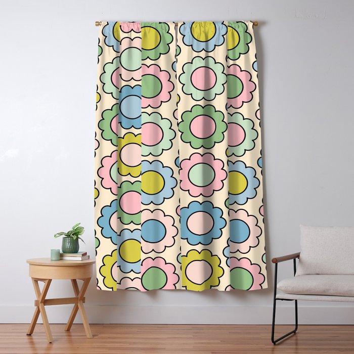 Retro Pastel Flowers Happy Spring Pattern Window Curtain Gallery Image 5