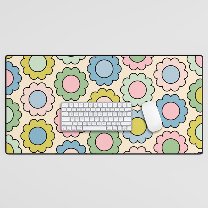 Retro Pastel Flowers Happy Spring Pattern Desk Mat Gallery Image 1