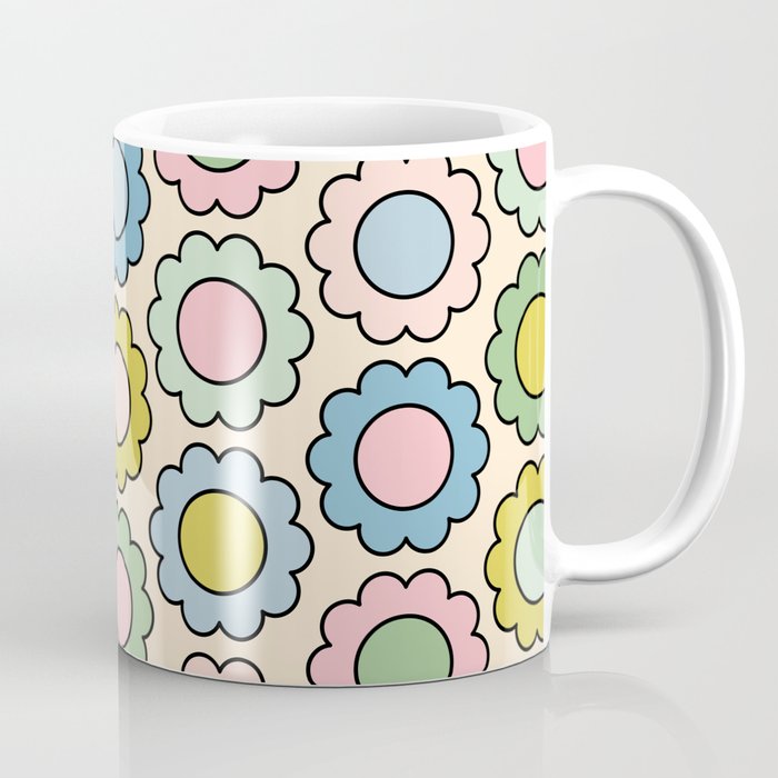 Retro Pastel Flowers Happy Spring Pattern Coffee Mug Gallery Image 1