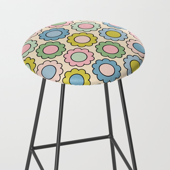Retro Pastel Flowers Happy Spring Pattern Stool Gallery Image 2