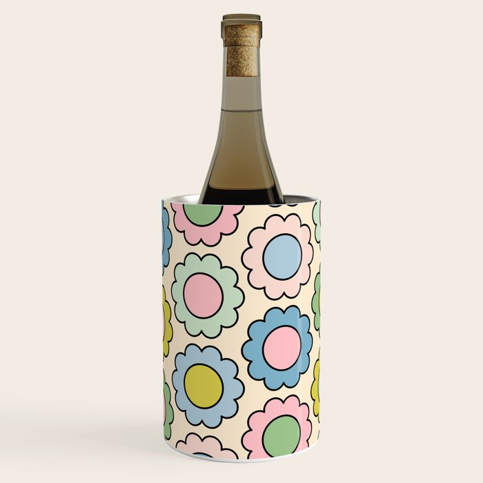 Retro Pastel Flowers Happy Spring Pattern Wine Chiller Gallery Image 3