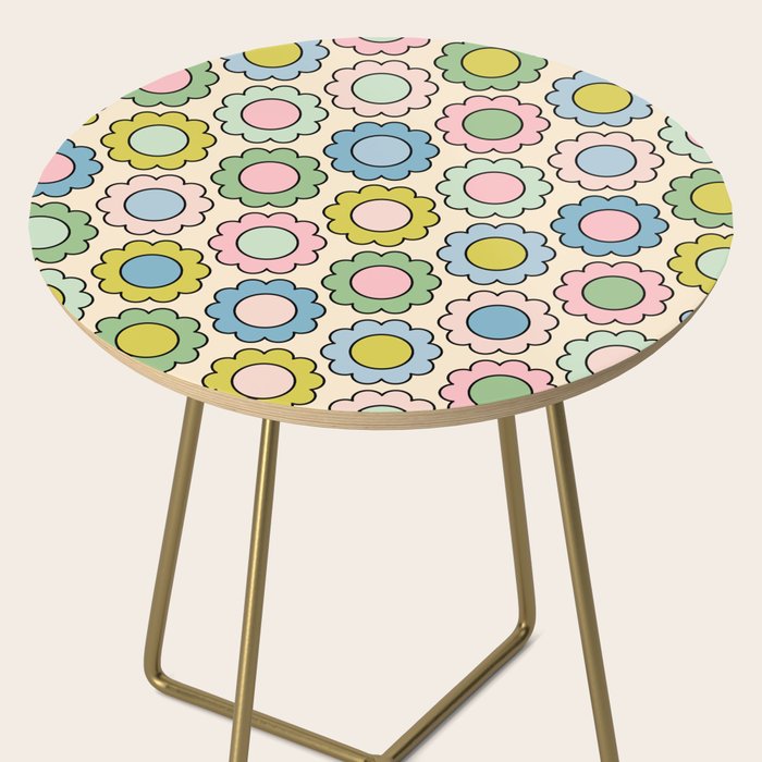 Retro Pastel Flowers Happy Spring Pattern Side Table Gallery Image 2