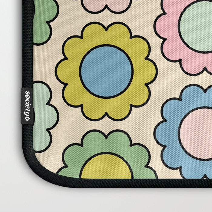 Retro Pastel Flowers Happy Spring Pattern Laptop Sleeve Gallery Image 3