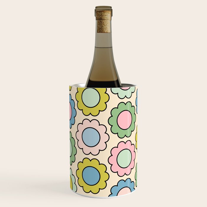 Retro Pastel Flowers Happy Spring Pattern Wine Chiller Gallery Image 2