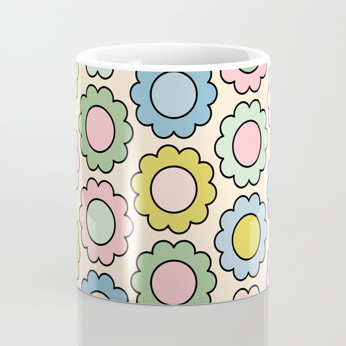 Retro Pastel Flowers Happy Spring Pattern Coffee Mug Gallery Image 4