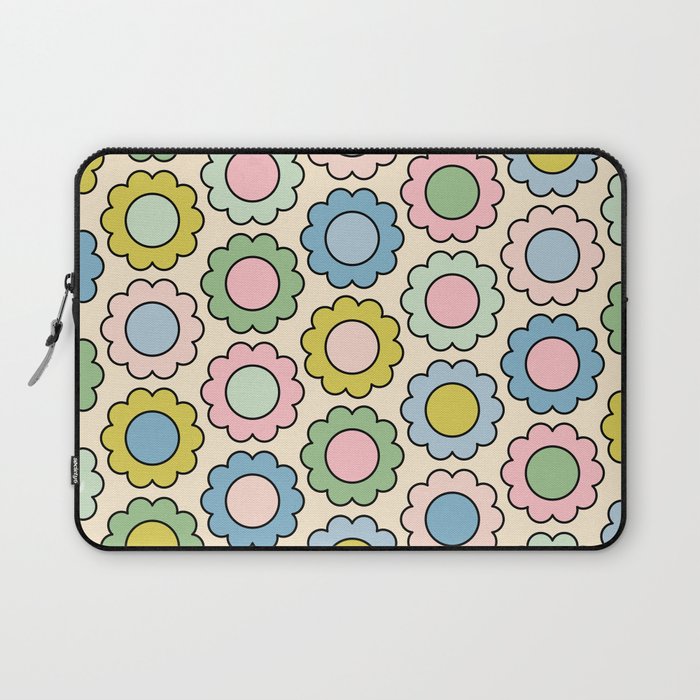 Retro Pastel Flowers Happy Spring Pattern Laptop Sleeve Gallery Image 1