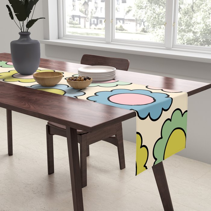 Retro Pastel Flowers Happy Spring Pattern Table Runner Gallery Image 2