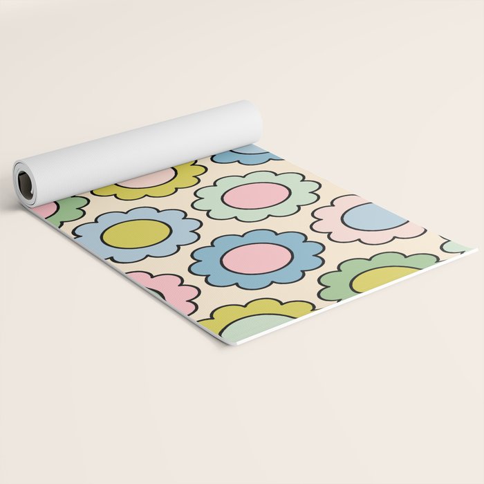 Retro Pastel Flowers Happy Spring Pattern Yoga Mat Gallery Image 2