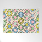 Retro Pastel Flowers Happy Spring Pattern Welcome Mat Gallery Image 1