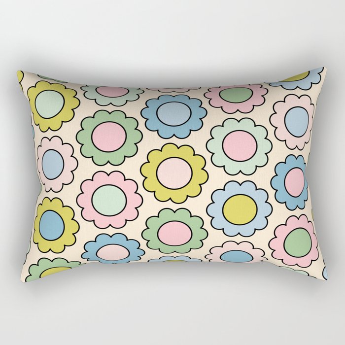Retro Pastel Flowers Happy Spring Pattern Rectangular Pillow Gallery Image 2