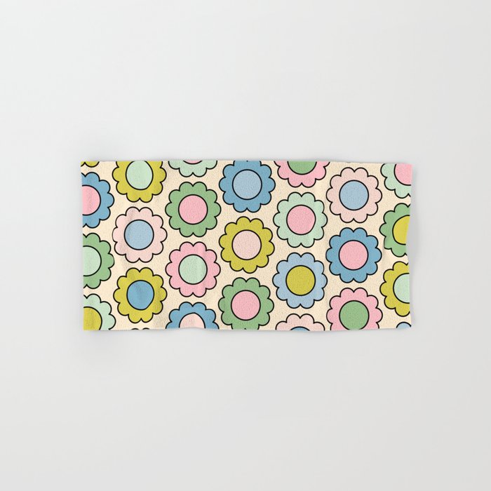 Retro Pastel Flowers Happy Spring Pattern Bath Towel Gallery Image 1