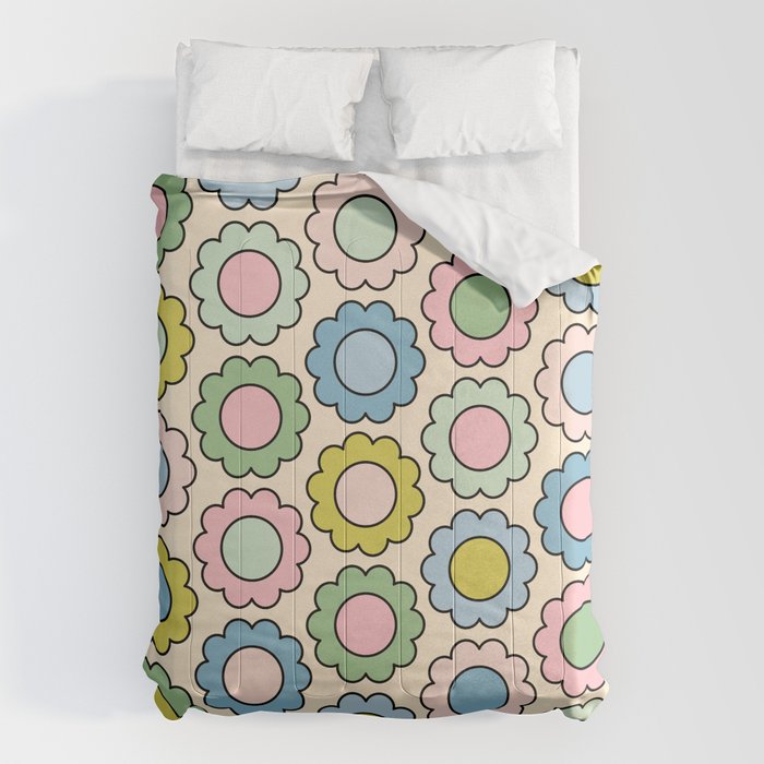 Retro Pastel Flowers Happy Spring Pattern Comforter Gallery Image 6