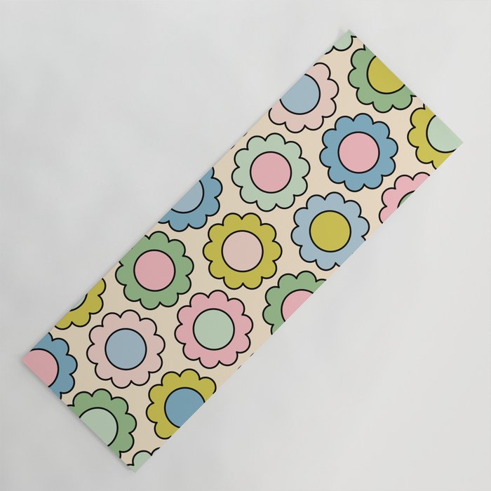 Retro Pastel Flowers Happy Spring Pattern Yoga Mat Gallery Image 1