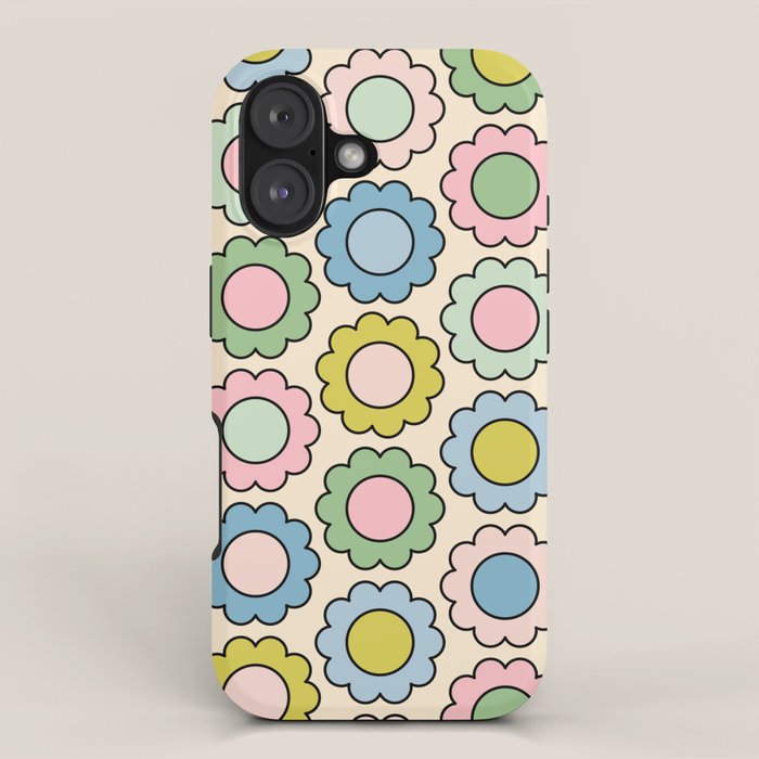 Retro Pastel Flowers Happy Spring Pattern iPhone Case Gallery Image 1
