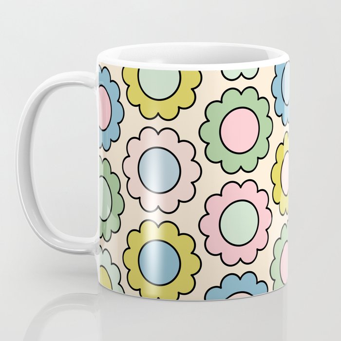 Retro Pastel Flowers Happy Spring Pattern Coffee Mug Gallery Image 3