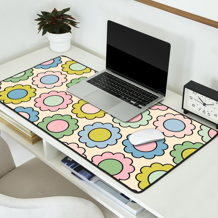 Retro Pastel Flowers Happy Spring Pattern Desk Mat Gallery Image 2