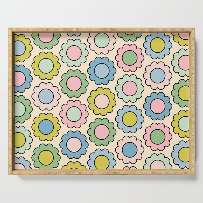 Retro Pastel Flowers Happy Spring Pattern Serving Tray Gallery Image 1
