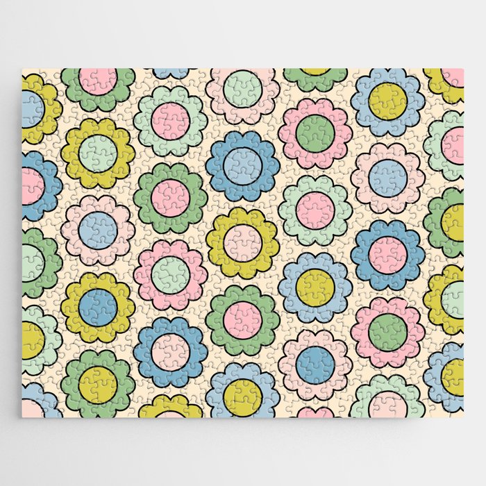 Retro Pastel Flowers Happy Spring Pattern Jigsaw Puzzle Gallery Image 1